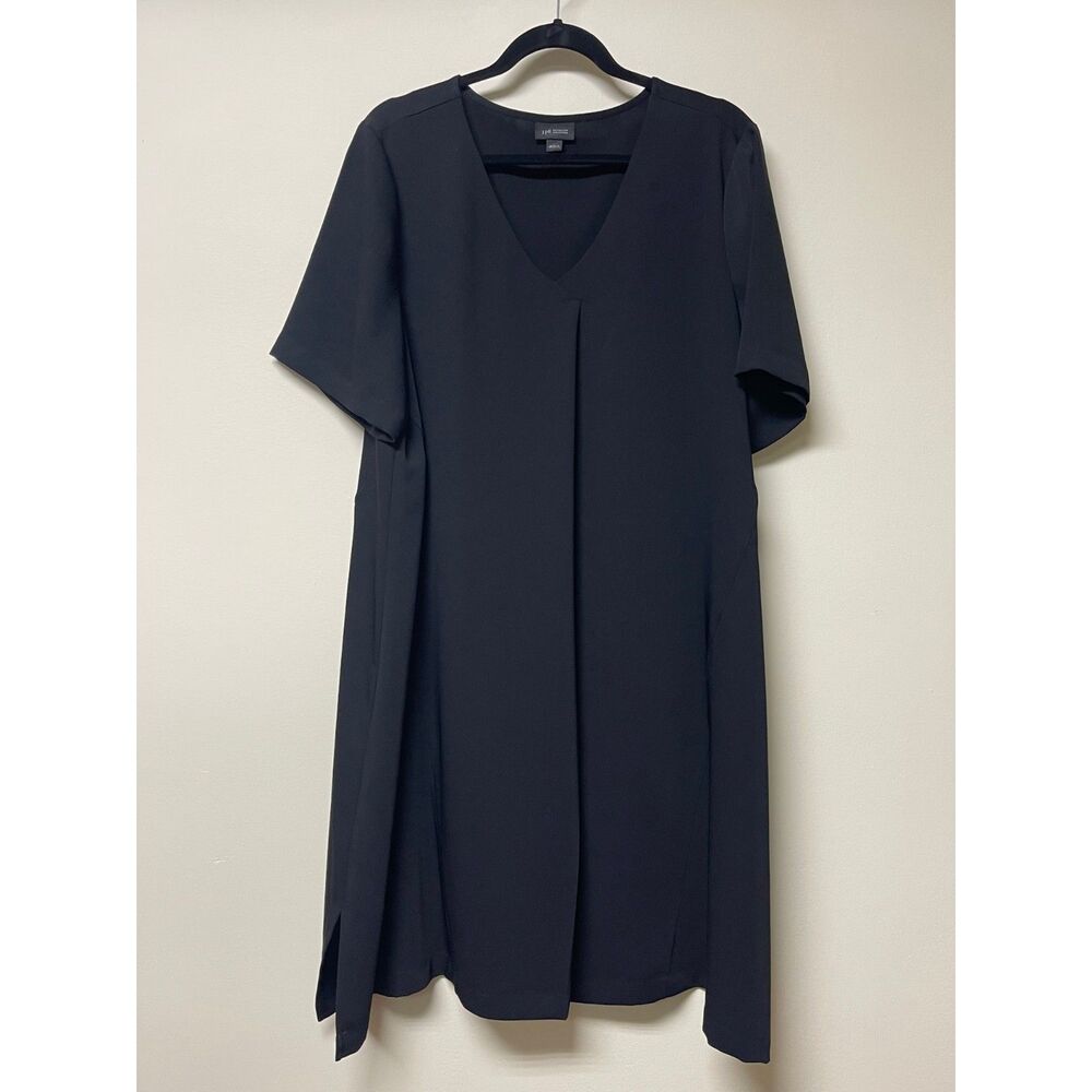 J. JILL Wearever Collection Black Midi Dress, A-Line, V-Neck, Sz L